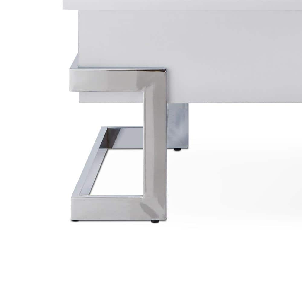 Calnan 48'' Rectangular White Wood & Chrome Lift-Top Coffee Table with Storage
