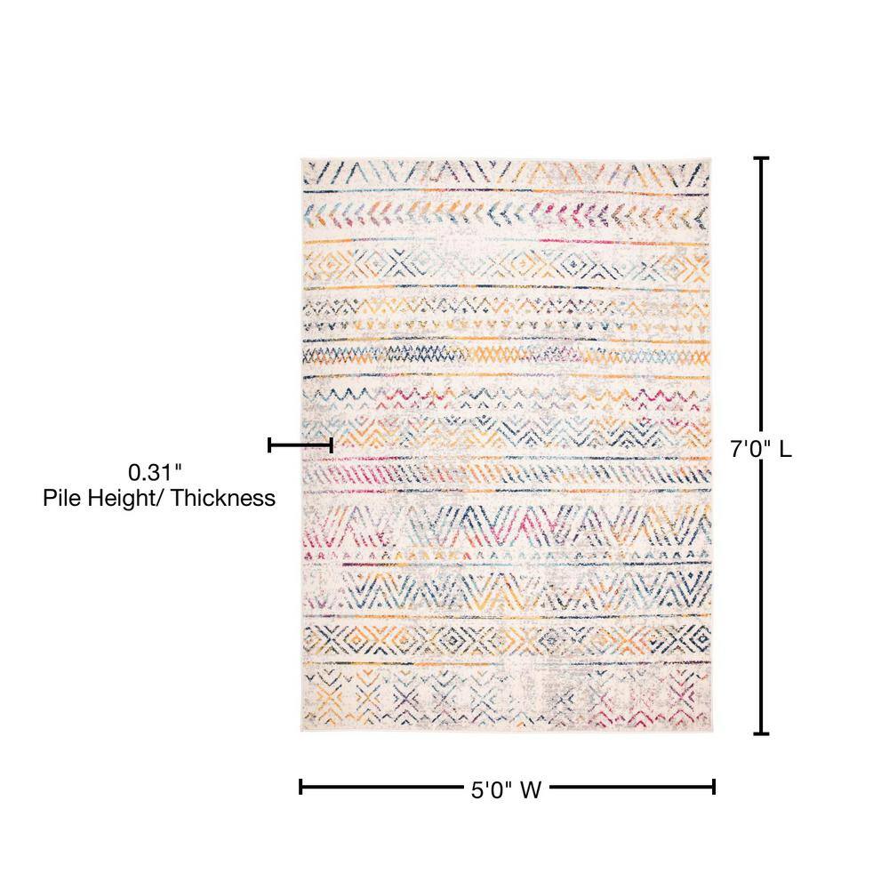Vibrant Geometric 5' x 7' Multi-Color Synthetic Area Rug