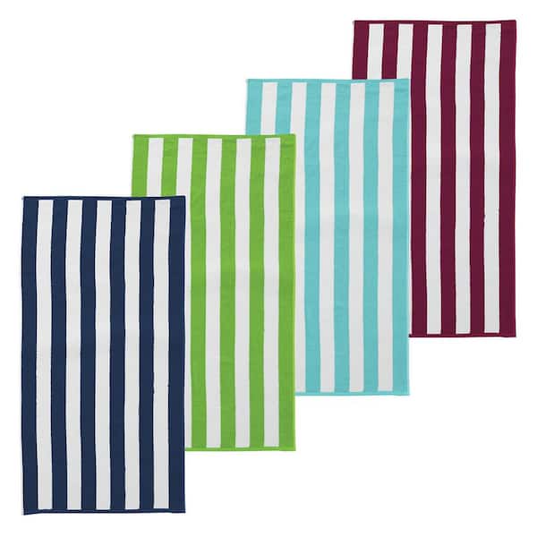 FRESHFOLDS Multi-Colored Cotton 4 Pack Premium Cabana Beach Towels