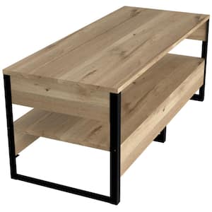 Emery 39 in. Brown/Black Medium Rectangle Wood Coffee Table with Shelf