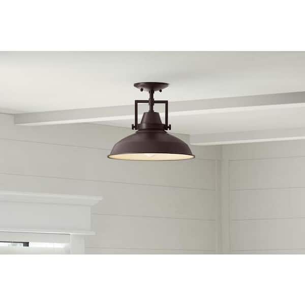Hampton Bay Wilhelm 12 in. 1-Light Bronze Semi-Flush Mount Fixture