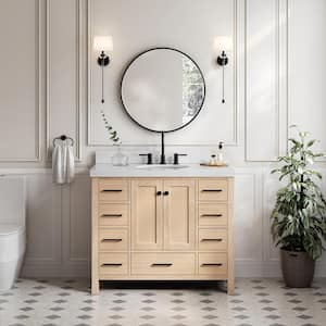 Cambridge 42 in. W x 22 in. D x 36.5 in. H Single Freestanding Bath Vanity in Oak with Italian Carrara Marble Top