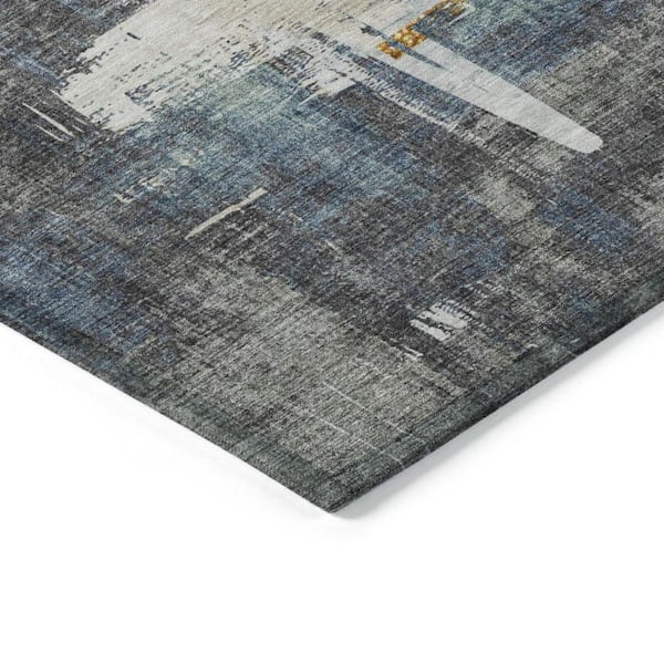 Charcoal, Gray, Tan 9 ft. x 12 ft. Woven Abstract Polyester Rectangle Indoor/Outdoor Area Rug