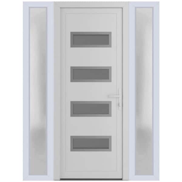 68 in. x 80 in. Left-hand/Inswing Mirrored Glass White Silk Steel Prehung Front Door with Hardware
