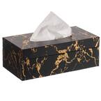 Black Velvet Tissue Box Cover with Gold-Toned Pattern - Heaven Reflection