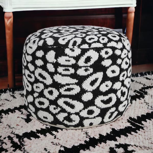 HomeRoots Amelia Black Cotton Round Accent Ottoman