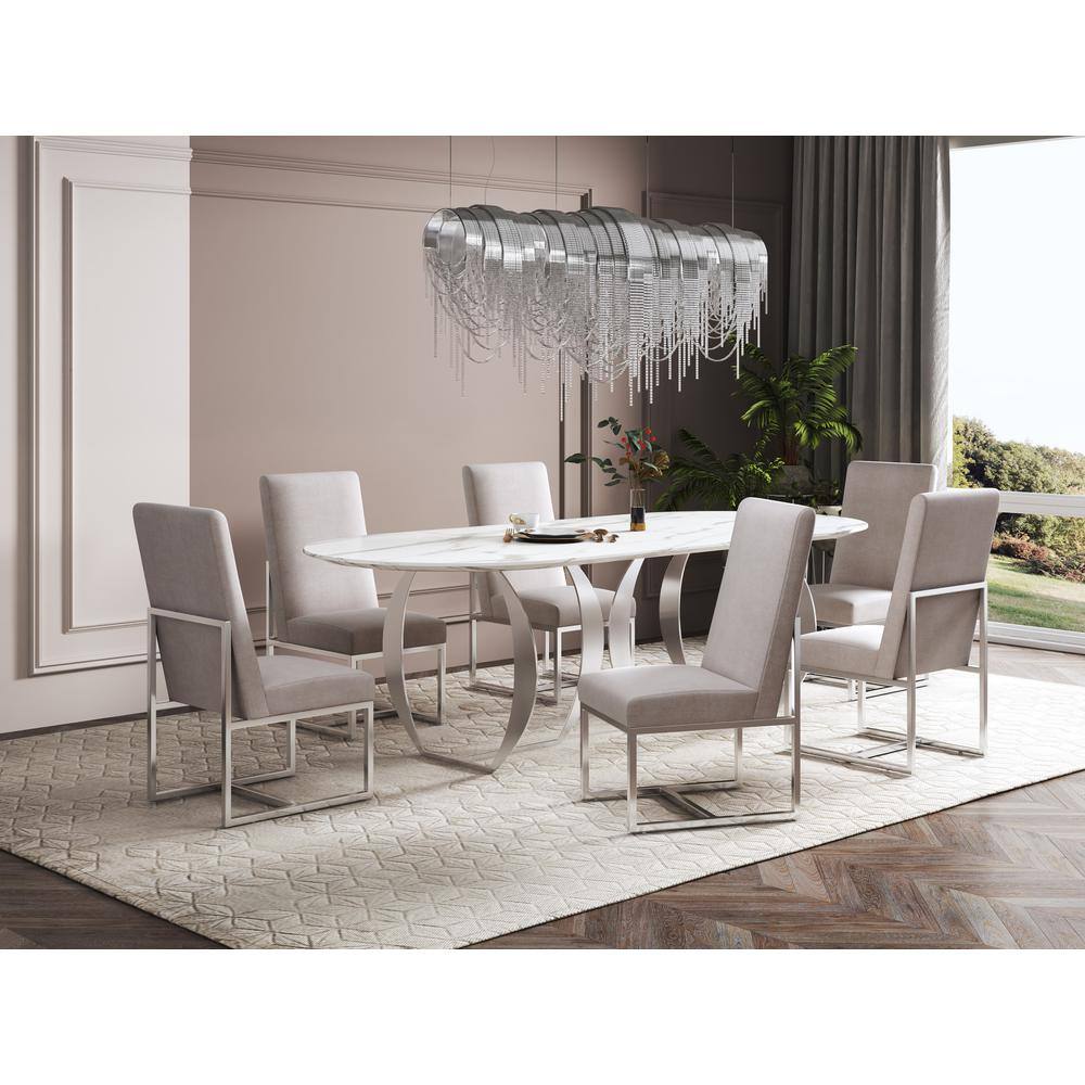 Champagne Velvet High-Back Dining Chair with Metal Frame