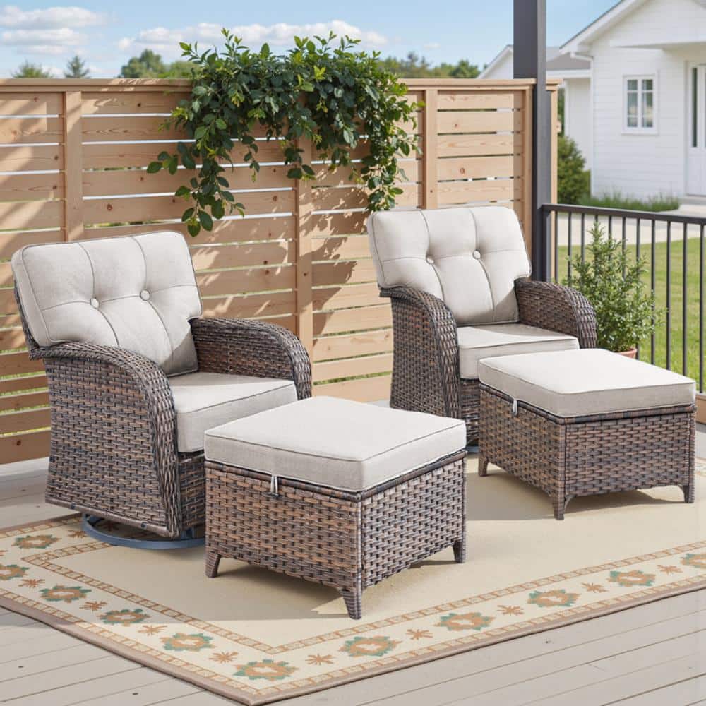 Tidalis 4-Piece Outdoor Wicker Swivel Glider Chair Set Patio Bistro Set with ottomans, 5 in. Thick Olefin Beige Cushion price history on PriceWatchPro