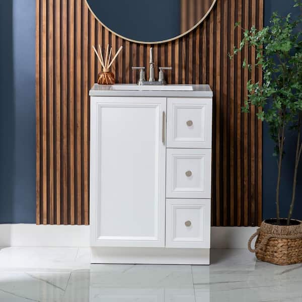Bannon 25 in. Single Sink White Freestanding Bath Vanity with Granite-Look Colorpoint White Cultured Marble Top