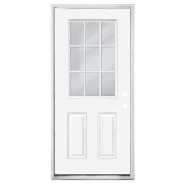 Builders Choice 32 in. x 80 in. Left-Hand/Inswing 9-Lite Clear Glass Primed Steel Prehung Front Door 6-9/16 in. Frame and Brickmould