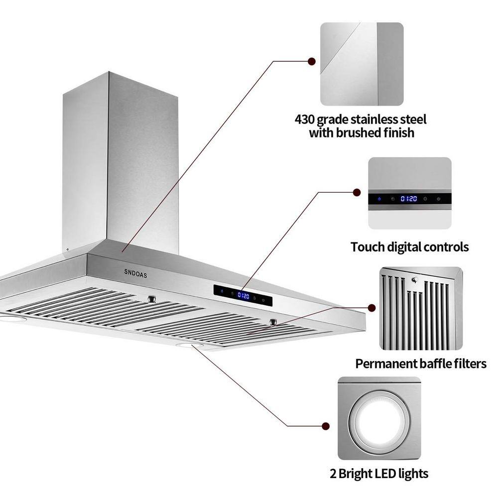 30-Inch Black Stainless Steel Wall Mount Range Hood with LED Lights