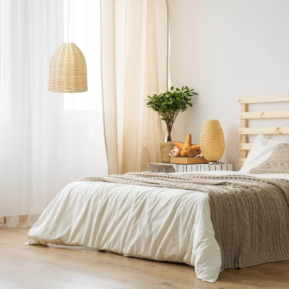 Natural Rattan Dome Pendant Light with White Cord