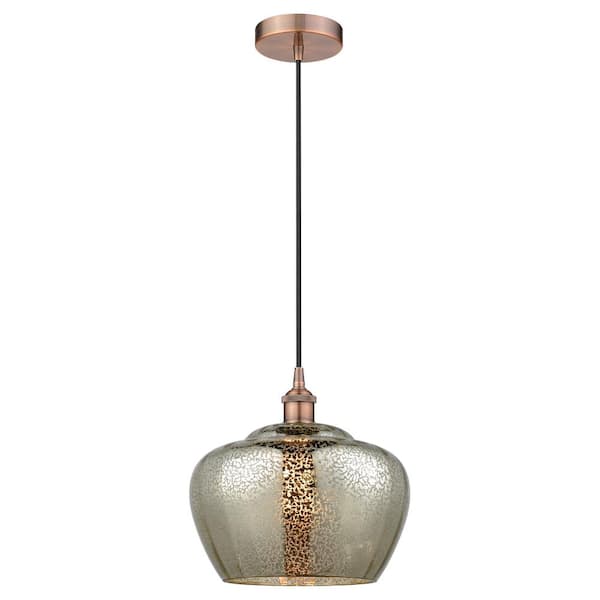 Fenton 60-Watt 1-Light Antique Copper Standard Mini Pendant Light with Painted Glass Shade, No Bulbs Included
