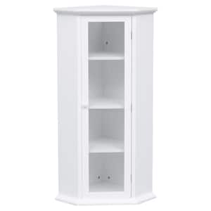 16.54 in. W x 16.54 in. D x 42.3 in. H White White Freestanding Bathroom Linen Cabinet with Glass Door Corner Locker