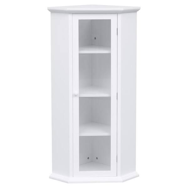 Unbranded 16.54 in. W x 16.54 in. D x 42.3 in. H White White Freestanding Bathroom Linen Cabinet with Glass Door Corner Locker