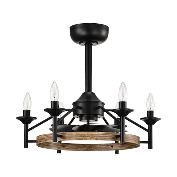 Heritage 21 in. 6-Light Indoor Black/Wood Industrial Metal Ceiling Fan Included Smart Remote