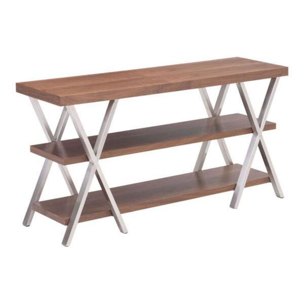 HomeRoots Julia 50 in. Walnut Particle Board TV Stand Fits TV with 3-Shelves