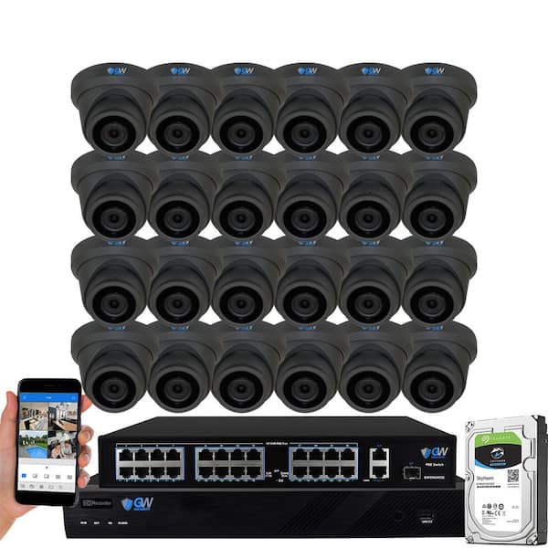 GW Security 32-Channel 8MP 8TB NVR Security Camera System 24 Wired Turret Cameras 2.8mm Fixed Lens Human/Vehicle Detection Mic