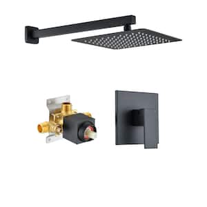 Single Handle 1-Spray Square Shower Head Faucet in Matte Black (Valve Included)