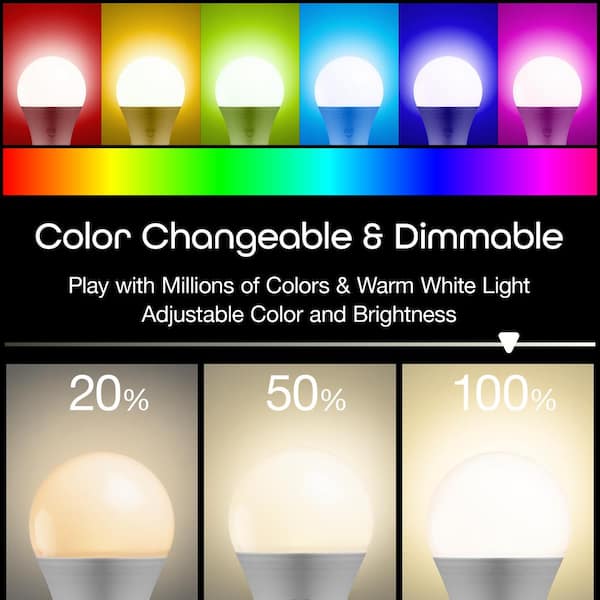 Geeni Prisma 800 60-Watt Equivalent A19 Dimmable Color and White Smart Wi-Fi LED Light Bulb No Hub Required (2-Pack)