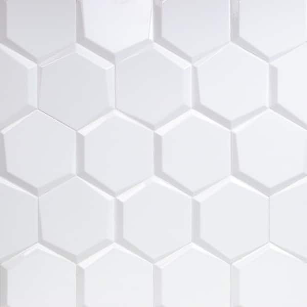 Ivy Hill Tile Bethlehem Leveled Hexagon White 5.9 in. x 6.96 in. Polished Ceramic Wall Tile (5.4 sq. ft. / Case)