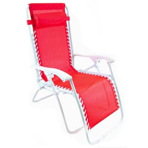 70 in. x 21 in. Red Zero Gravity Outdoor Lounge Chair Recliner with Removable Headrest Pillow