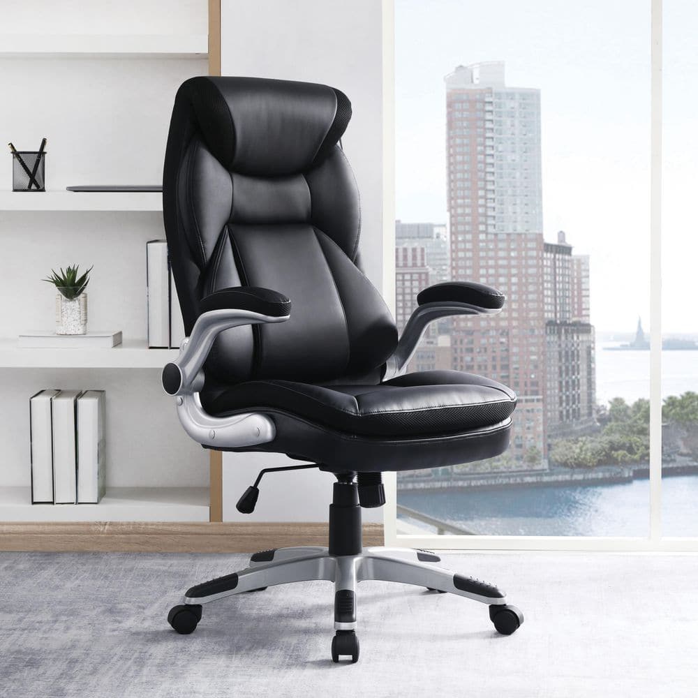 High Back Black Bonded Leather Executive Chair with Adjustable Arms