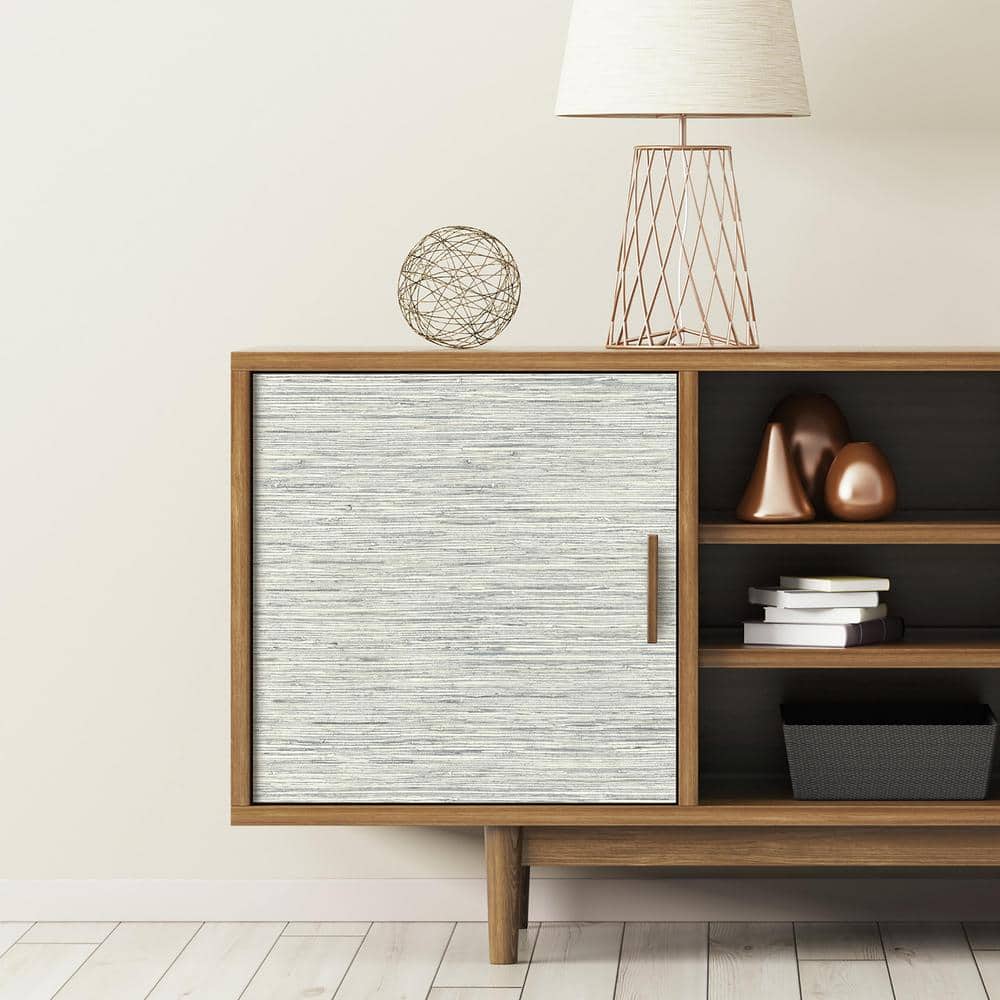 Light Gray Faux Grasscloth Peel and Stick Wallpaper Roll