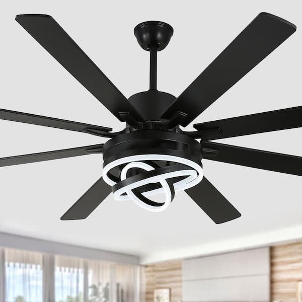 Bella Depot 72 in. Modern Indoor Black DIY Shade Dimmable LED Ceiling Fan with Light and Remote