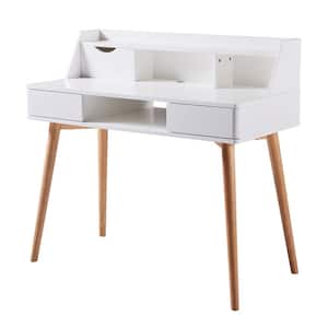 40-in. White Modern Writing Desk with Built-In Storage