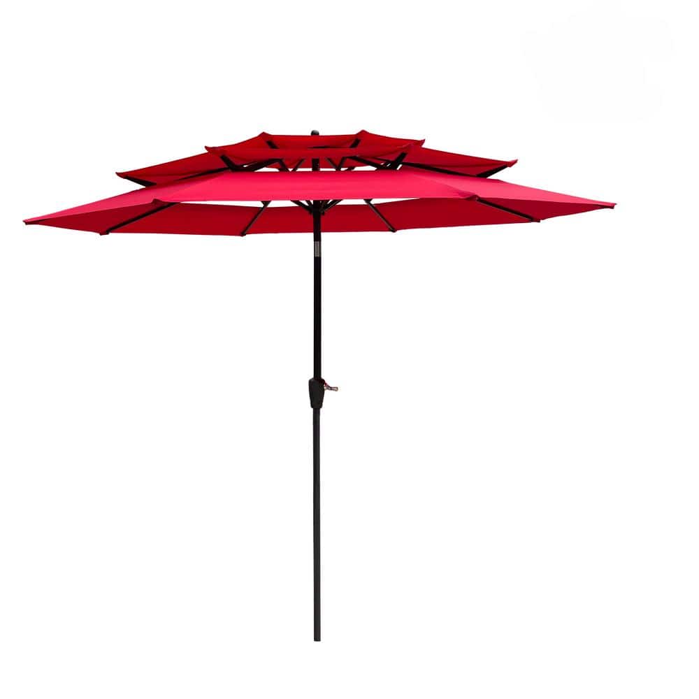 9 ft. 3-Tiers Steel Outdoor Patio Market Umbrella with Crank and tilt and W
