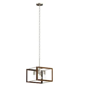 Chatwin 4-Light Brushed Nickel with Auburn Transitional Square Cage Kitchen Pendant Hanging Light