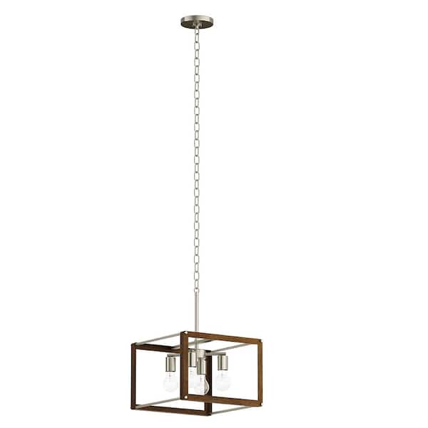 KICHLER Chatwin 4-Light Brushed Nickel with Auburn Transitional Square Cage Kitchen Pendant Hanging Light