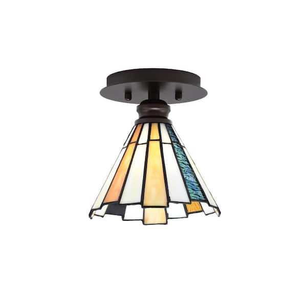 Unbranded Albany 1-Light 7 in. Espresso Semi-Flush with Sequoia Art Glass Shade