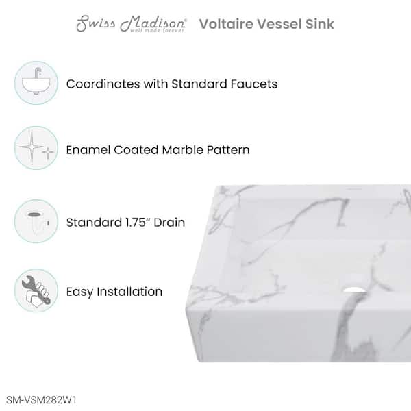Voltaire Ceramic Vessel Bathroom Sink in White Marble