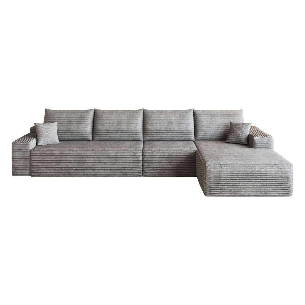 Cloud Collection 135 in. Wide L-Shape Chaise Corduroy Modular Sectional Sofa in Grey durable construction price history on PriceWatchPro