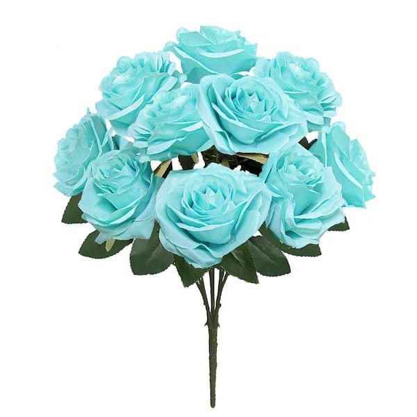 LIVING LUXURY 18 in. Deluxe Tiffany Blue Artificial Queen Rose