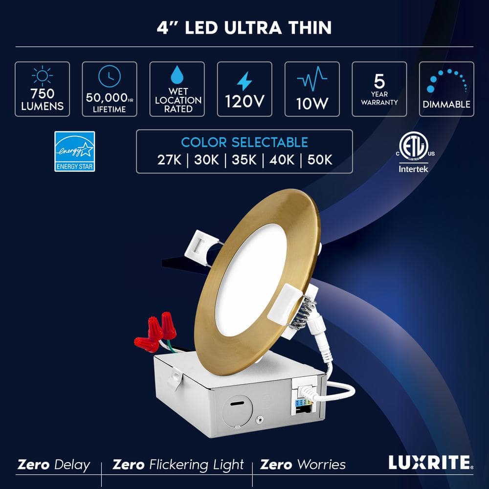 4'' Brass Trim Ultra Thin LED Recessed Lighting Kit