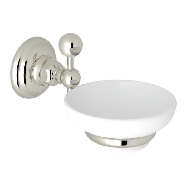 Italian Bath Wall Mounted Soap Dish Holder In Polished Nickel With White Porcelain Tray