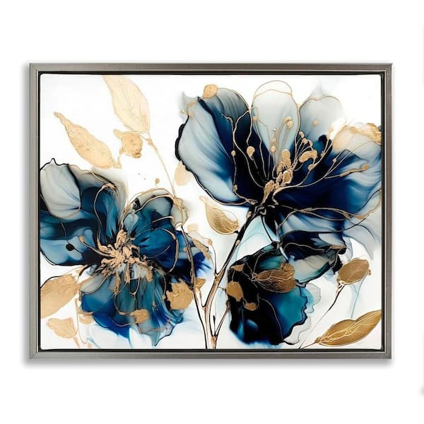 Stupell Industries Blue Swirling Modern Flowers by LSR Design Studio 1-Piece Gray Floater Frame Nature Graphic Art Print 17 in. x 21 in.