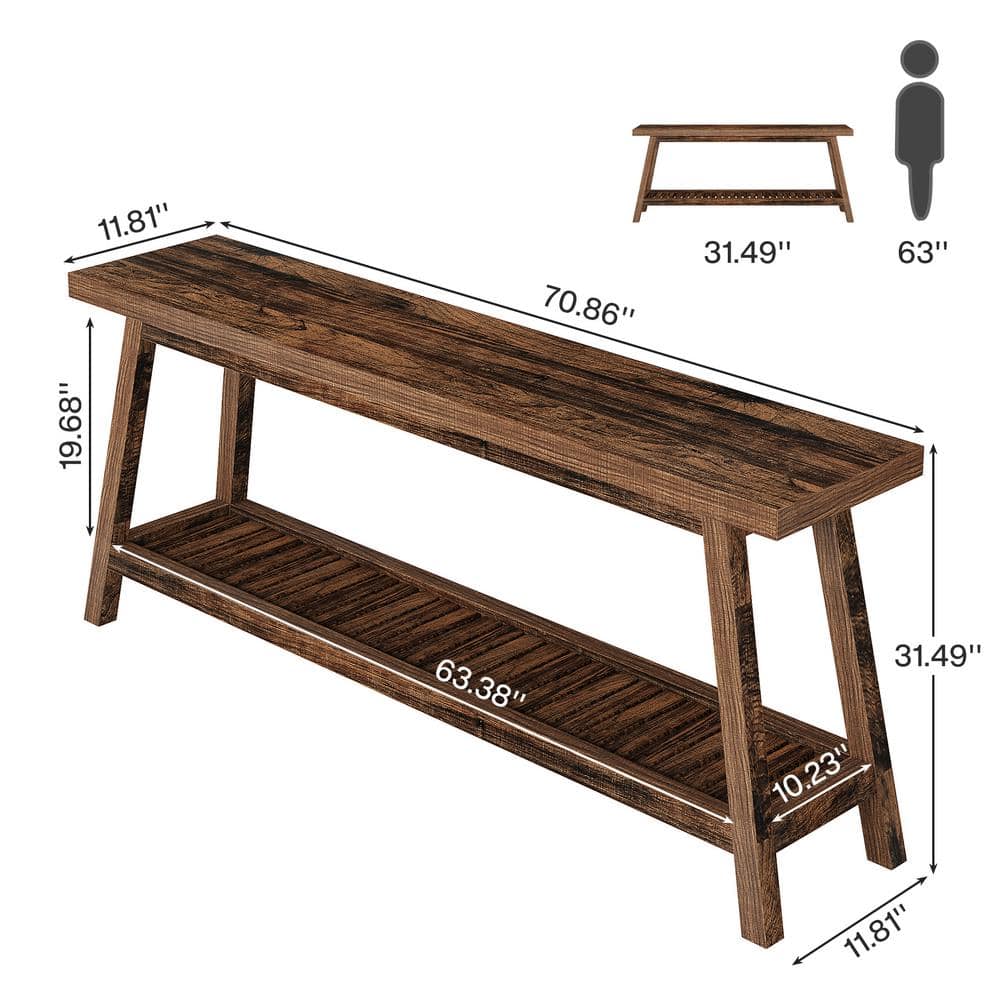 70.9-Inch Rustic Brown Wooden Console Table with Storage
