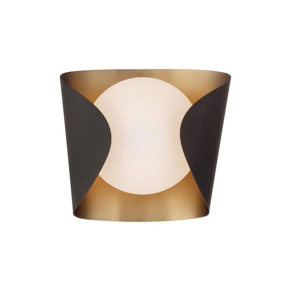 Minka-Lavery Flare 8.5 in. 1-Light Dark Bronze and Legacy Brass Vanity Light with Etched Opal Glass Shade