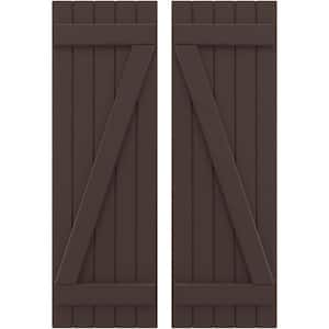 17-1/2 in. W x 54 in. H Americraft 5-Board Exterior Real Wood Joined Board and Batten Shutters w/Z-Bar in Raisin Brown