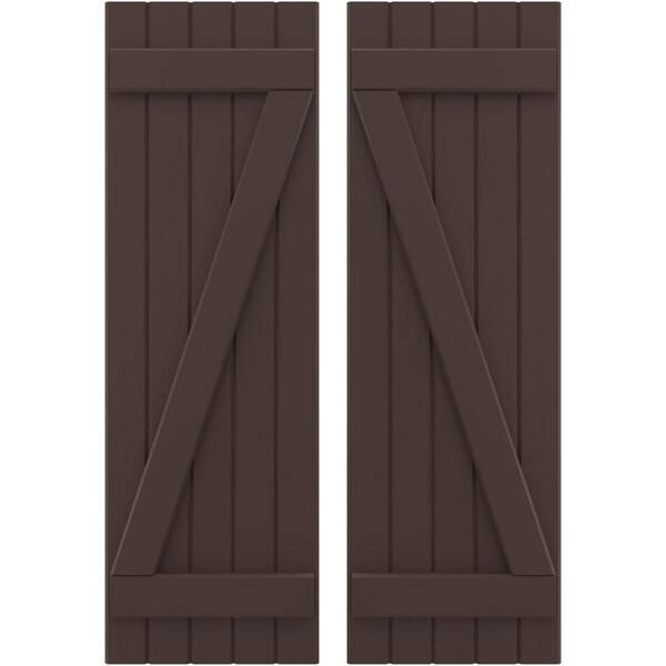 Ekena Millwork 17-1/2 in. W x 74 in. H Americraft 5-Board Exterior Real Wood Joined Board and Batten Shutters w/Z-Bar in Raisin Brown