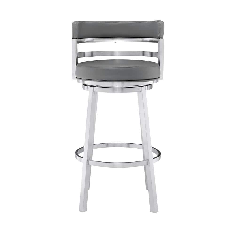 Madrid 26" Gray Faux Leather and Metal Swivel Bar Stool
