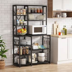 Bachel Black Kitchen Baker's Rack with Hutch and 10-S-Shaped Hooks