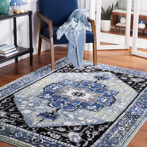 Vintage Hamadan 7 ft. x 9 ft. Blue/Light Green Medallion Ornate Area Rug