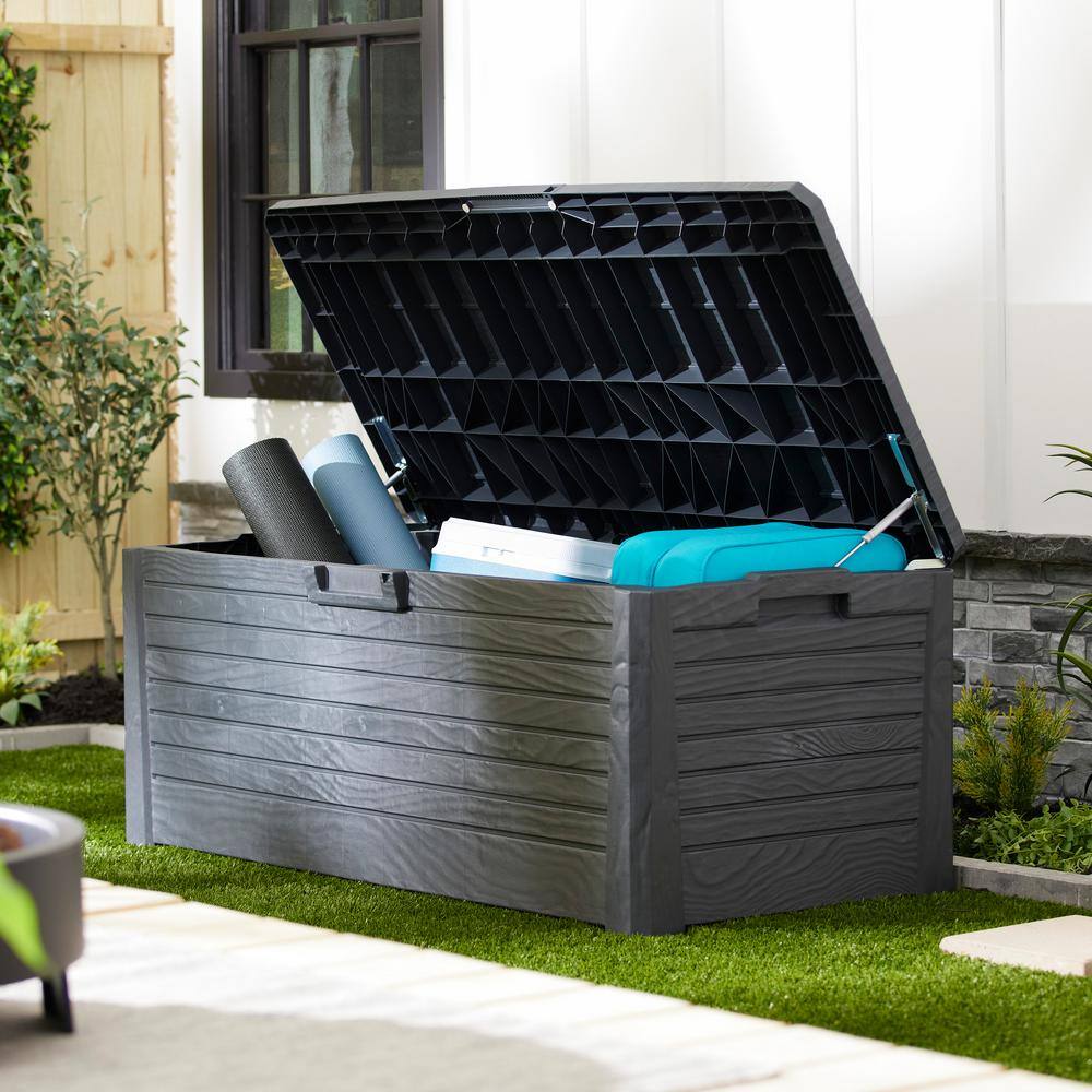 Toomax Florida Gray UV Resistant Lockable Deck Storage Box Bench, 145 Gal