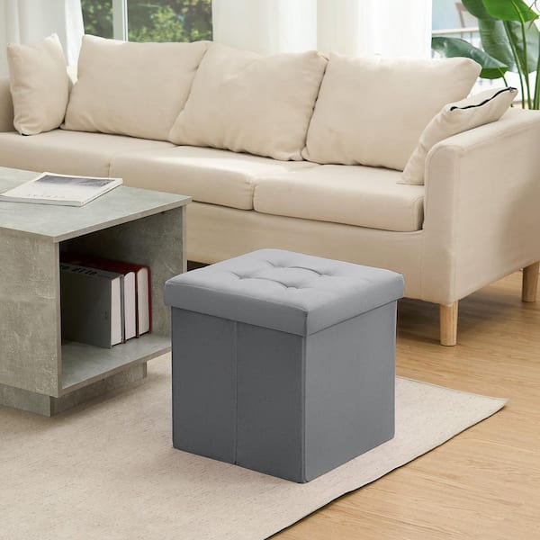 Lusimo 15 in. Gray Velvet Folding Storage Ottoman Bench/Storage Chest/Footrest/Padded Seat with Large Storage Space