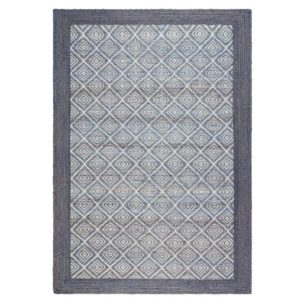 TOWN & COUNTRY LIVING Nalani Textured Diamond 100% Jute Blue 5 ft. x 7 ft. Area Rug